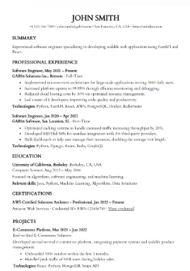 Spacious resume template preview