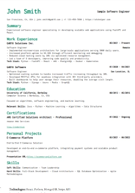 Minimal resume template preview